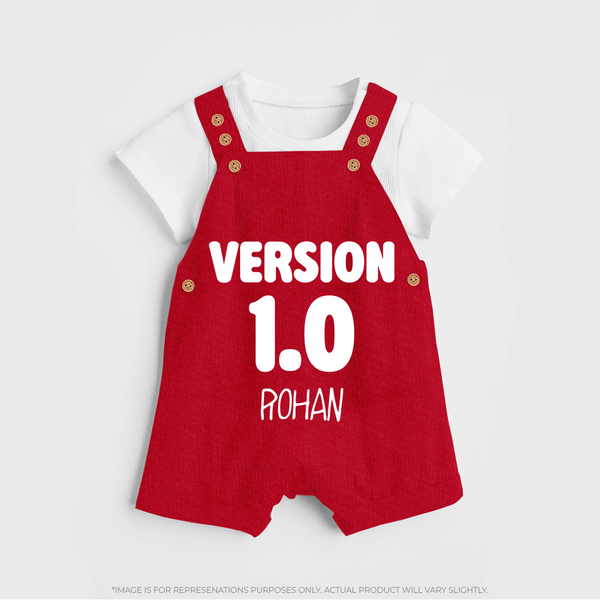 Version 1.0 Dungaree Set | Custom Baby Dungaree Set for the Original Sibling - RED - 0 - 5 Months Old (Chest 18")