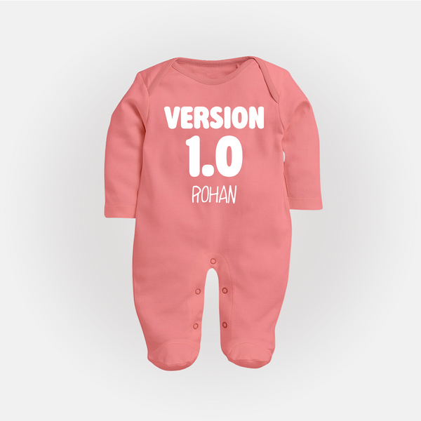 Version 1.0 Sleep suit/full sleeve body suit | Custom Baby Sleep suit/full sleeve body suit for the Original Sibling - PEACH - New Born (Chest 7.5")