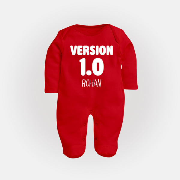 Version 1.0 Sleep suit/full sleeve body suit | Custom Baby Sleep suit/full sleeve body suit for the Original Sibling - RED - New Born (Chest 7.5")