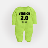 Version 2.0 Sleep suit/full sleeve body suit | Personalized Baby Sleep suit/full sleeve body suit for the Updated Edition - LIME GREEN - New Born (Chest 7.5")