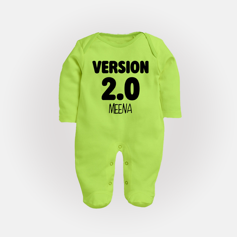 Version 2.0 Sleep suit/full sleeve body suit | Personalized Baby Sleep suit/full sleeve body suit for the Updated Edition - LIME GREEN - New Born (Chest 7.5")