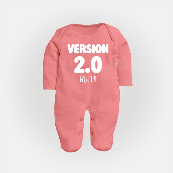 Version 2.0 Sleep suit/full sleeve body suit | Personalized Baby Sleep suit/full sleeve body suit for the Updated Edition - PEACH - New Born (Chest 7.5")