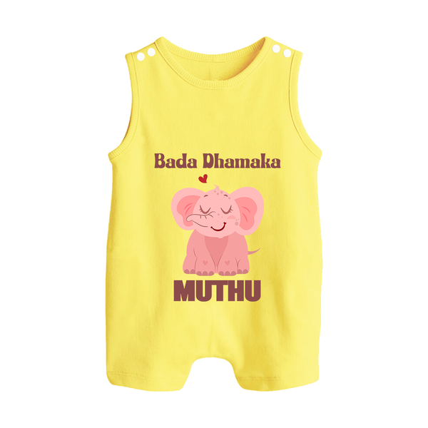 Bada Dhamaka Romper suit/sleeveless romper | Custom Baby Romper suit/sleeveless romper for the Big Bang in the Family - PASTEL YELLOW - 0 - 5 Months Old (Chest 18")
