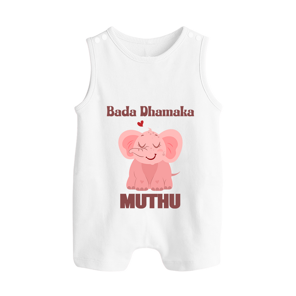 Bada Dhamaka Romper suit/sleeveless romper | Custom Baby Romper suit/sleeveless romper for the Big Bang in the Family - WHITE - 0 - 5 Months Old (Chest 18")
