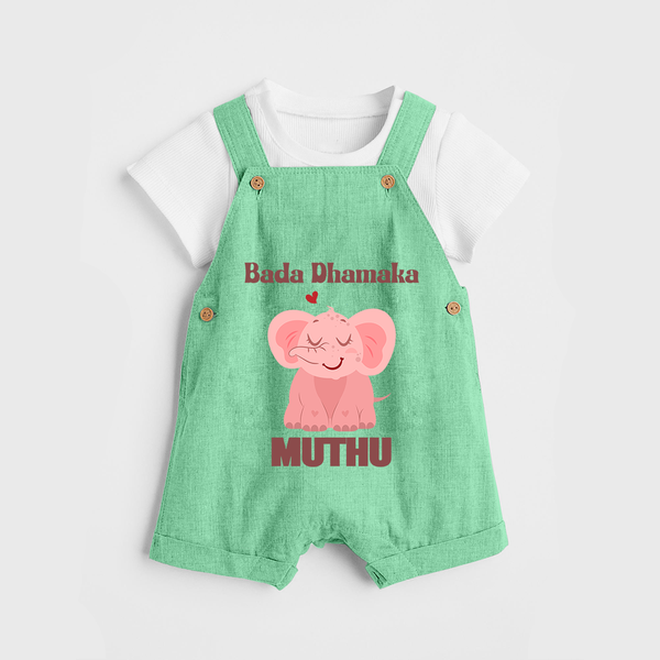 Bada Dhamaka Dungaree Set | Custom Baby Dungaree Set for the Big Bang in the Family - GREEN - 0 - 5 Months Old (Chest 18")