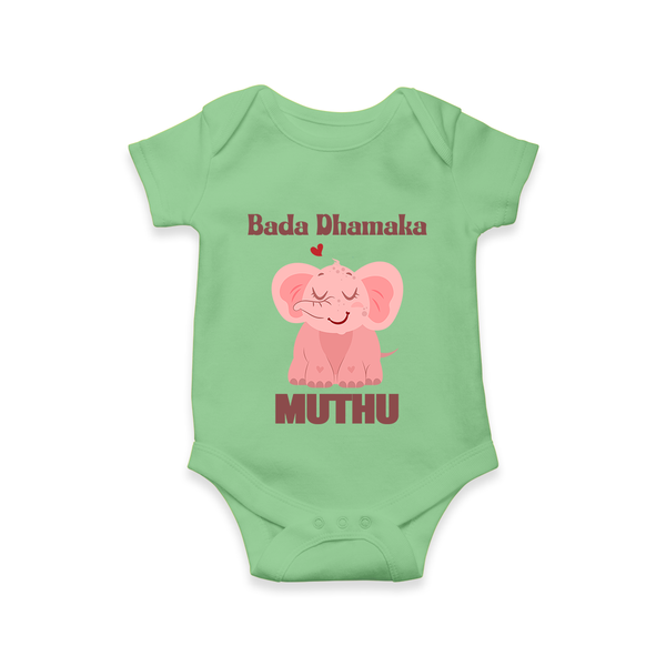 Bada Dhamaka Romper/onesie | Custom Baby Romper/onesie for the Big Bang in the Family - GREEN - New Born (Chest 14")