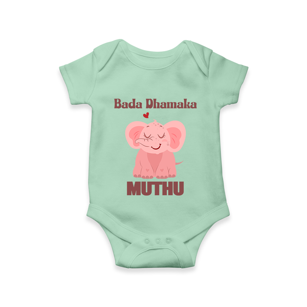 Bada Dhamaka Romper/onesie | Custom Baby Romper/onesie for the Big Bang in the Family - MINT GREEN - New Born (Chest 14")