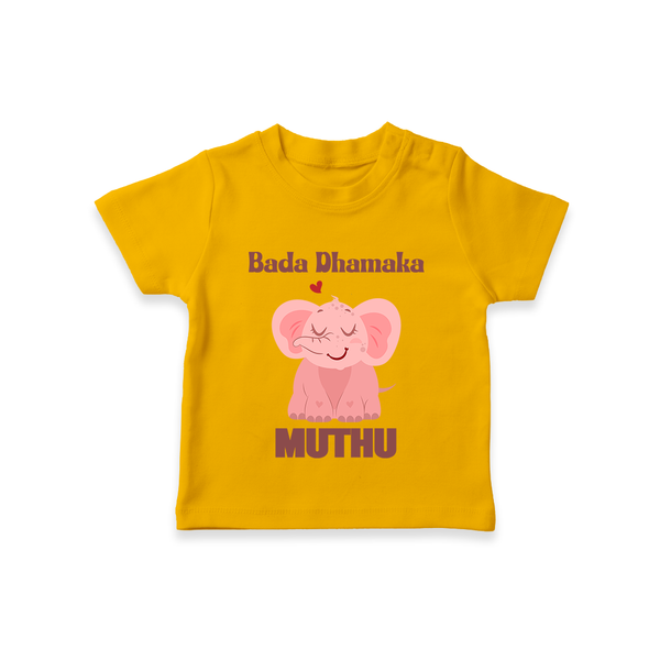 Bada Dhamaka T-shirt | Custom Baby T-shirt for the Big Bang in the Family - CHROME YELLOW - 0-5 Months Old (Chest 17")