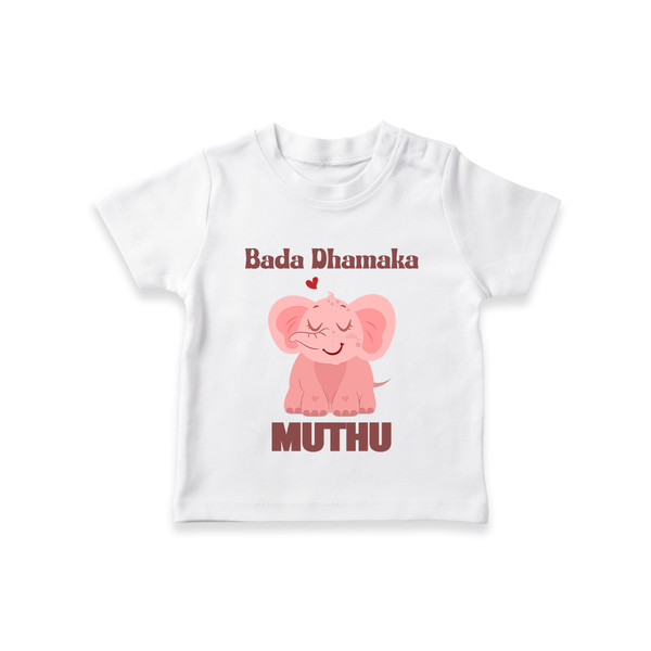 Bada Dhamaka T-shirt | Custom Baby T-shirt for the Big Bang in the Family - WHITE - 0-5 Months Old (Chest 17")