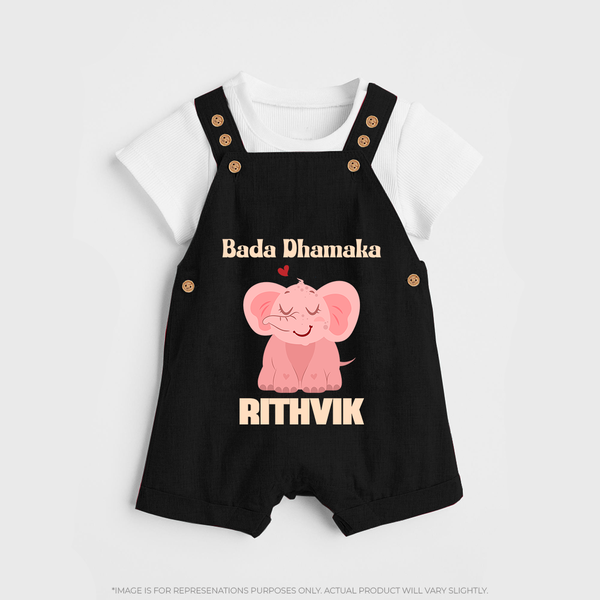 Bada Dhamaka Dungaree Set | Custom Baby Dungaree Set for the Big Bang in the Family - BLACK - 0 - 5 Months Old (Chest 18")