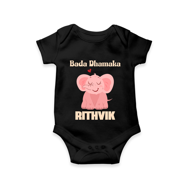 Bada Dhamaka Romper/onesie | Custom Baby Romper/onesie for the Big Bang in the Family - BLACK - New Born (Chest 14")