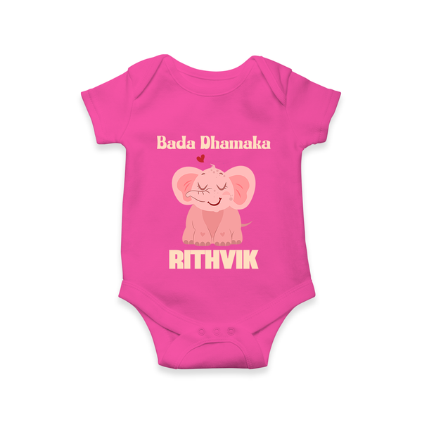 Bada Dhamaka Romper/onesie | Custom Baby Romper/onesie for the Big Bang in the Family - HOT PINK - New Born (Chest 14")