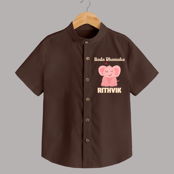Bada Dhamaka Shirt | Custom Baby Shirt for the Big Bang in the Family - CHOCOLATE BROWN - 0 - 6 Months Old (Chest 23")