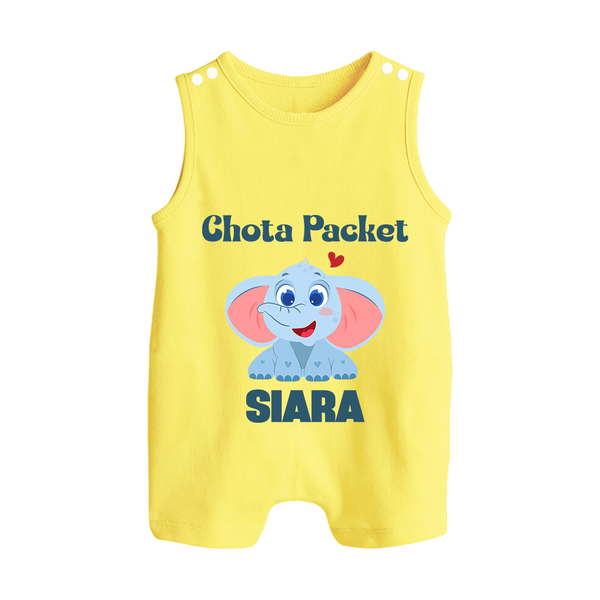 Chota Packet Romper suit/sleeveless romper | Personalized Baby Romper suit/sleeveless romper for the Little Bundle of Joy - PASTEL YELLOW - 0 - 5 Months Old (Chest 18")