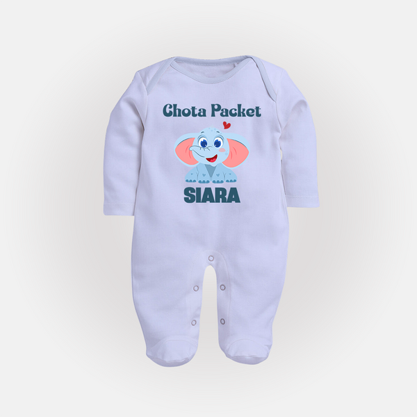 Chota Packet Sleep suit/full sleeve body suit | Personalized Baby Sleep suit/full sleeve body suit for the Little Bundle of Joy - BABY BLUE - New Born (Chest 7.5")