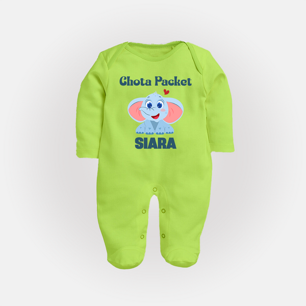 Chota Packet Sleep suit/full sleeve body suit | Personalized Baby Sleep suit/full sleeve body suit for the Little Bundle of Joy - LIME GREEN - New Born (Chest 7.5")