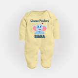 Chota Packet Sleep suit/full sleeve body suit | Personalized Baby Sleep suit/full sleeve body suit for the Little Bundle of Joy - PASTEL YELLOW - New Born (Chest 7.5")