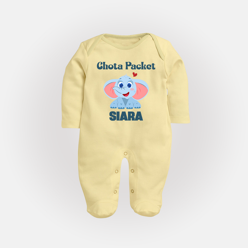 Chota Packet Sleep suit/full sleeve body suit | Personalized Baby Sleep suit/full sleeve body suit for the Little Bundle of Joy - PASTEL YELLOW - New Born (Chest 7.5")