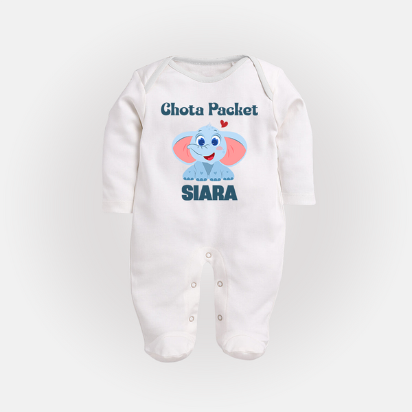 Chota Packet Sleep suit/full sleeve body suit | Personalized Baby Sleep suit/full sleeve body suit for the Little Bundle of Joy - WHITE - New Born (Chest 7.5")