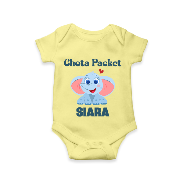 Chota Packet Romper/onesie | Personalized Baby Romper/onesie for the Little Bundle of Joy - PASTEL YELLOW - New Born (Chest 14")