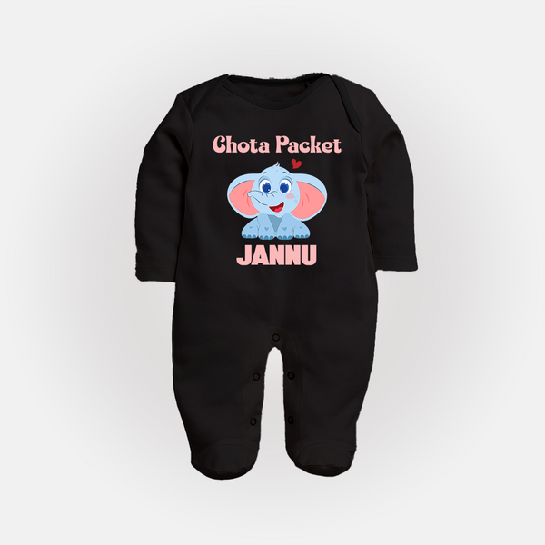 Chota Packet Sleep suit/full sleeve body suit | Personalized Baby Sleep suit/full sleeve body suit for the Little Bundle of Joy - BLACK - New Born (Chest 7.5")