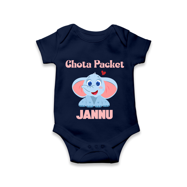 Chota Packet Romper/onesie | Personalized Baby Romper/onesie for the Little Bundle of Joy - NAVY BLUE - New Born (Chest 14")