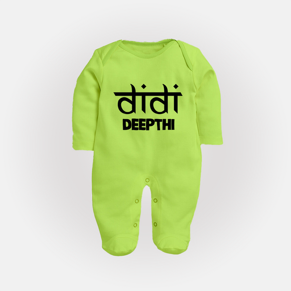 Didi Sleep suit/full sleeve body suit | Custom Baby Sleep suit/full sleeve body suit for the Loving Big Sister - LIME GREEN - New Born (Chest 7.5")