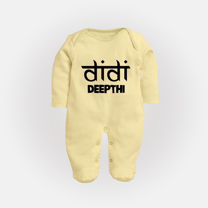 Didi Sleep suit/full sleeve body suit | Custom Baby Sleep suit/full sleeve body suit for the Loving Big Sister - PASTEL YELLOW - New Born (Chest 7.5")