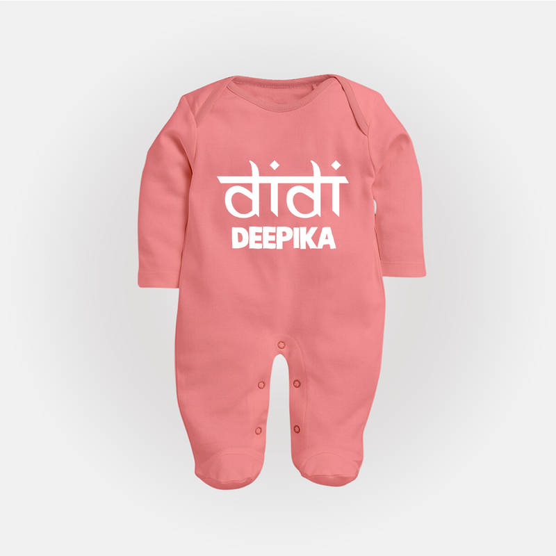 Didi Sleep suit/full sleeve body suit | Custom Baby Sleep suit/full sleeve body suit for the Loving Big Sister - PEACH - New Born (Chest 7.5")