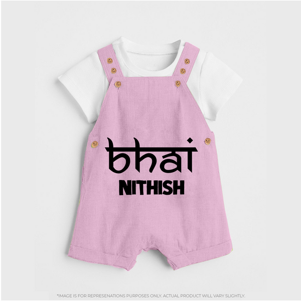 Bhai Dungaree Set | Personalized Baby Dungaree Set for the Cool Brother - BABY PINK - 0 - 5 Months Old (Chest 18")