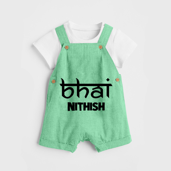 Bhai Dungaree Set | Personalized Baby Dungaree Set for the Cool Brother - GREEN - 0 - 5 Months Old (Chest 18")