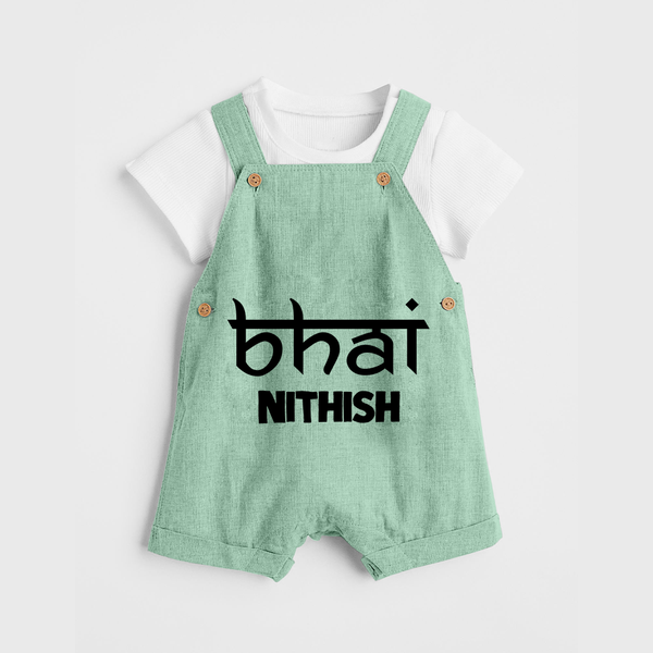 Bhai Dungaree Set | Personalized Baby Dungaree Set for the Cool Brother - MINT GREEN - 0 - 5 Months Old (Chest 18")