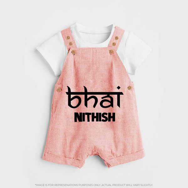 Bhai Dungaree Set | Personalized Baby Dungaree Set for the Cool Brother - PEACH - 0 - 5 Months Old (Chest 18")