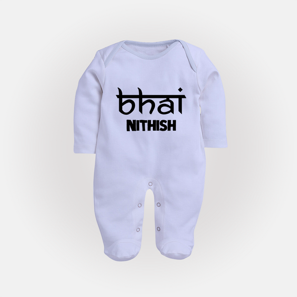 Bhai Sleep suit/full sleeve body suit | Personalized Baby Sleep suit/full sleeve body suit for the Cool Brother - BABY BLUE - New Born (Chest 7.5")