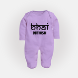 Bhai Sleep suit/full sleeve body suit | Personalized Baby Sleep suit/full sleeve body suit for the Cool Brother - LILAC - New Born (Chest 7.5")