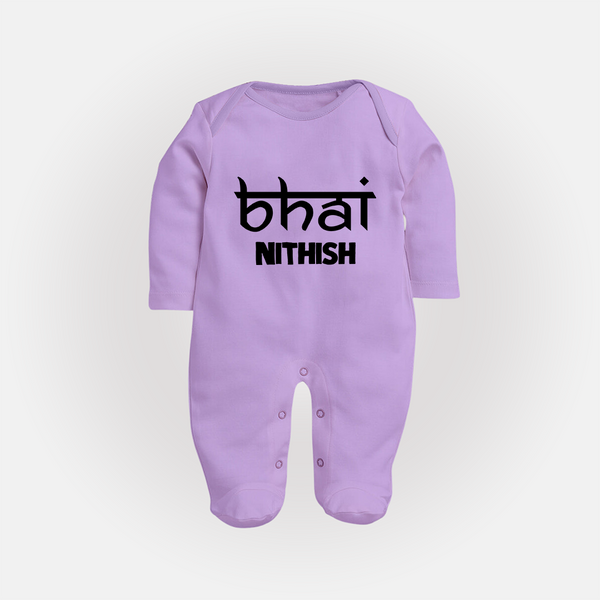 Bhai Sleep suit/full sleeve body suit | Personalized Baby Sleep suit/full sleeve body suit for the Cool Brother - LILAC - New Born (Chest 7.5")