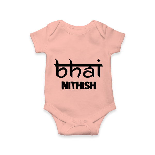 Bhai Romper/onesie | Personalized Baby Romper/onesie for the Cool Brother - PEACH - New Born (Chest 14")