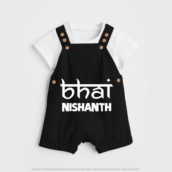 Bhai Dungaree Set | Personalized Baby Dungaree Set for the Cool Brother - BLACK - 0 - 5 Months Old (Chest 18")