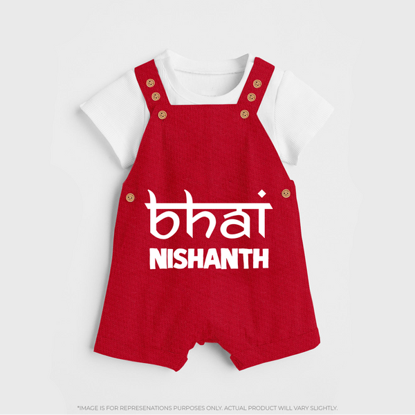 Bhai Dungaree Set | Personalized Baby Dungaree Set for the Cool Brother - RED - 0 - 5 Months Old (Chest 18")