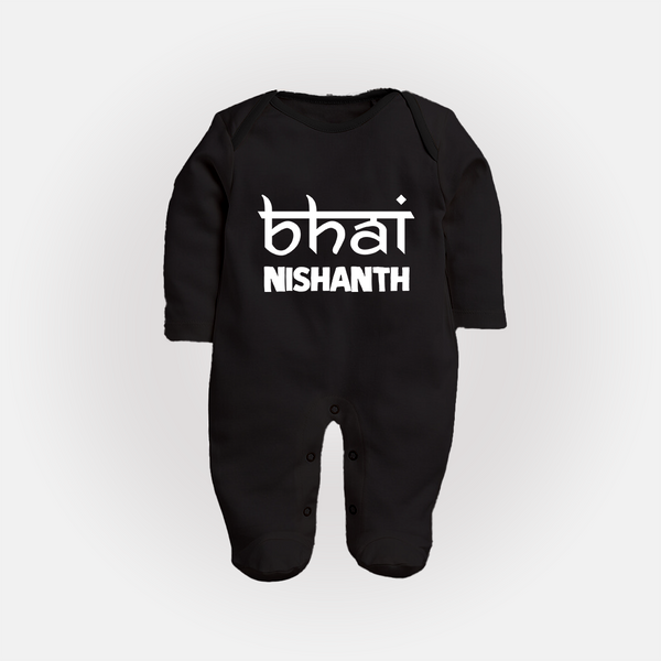 Bhai Sleep suit/full sleeve body suit | Personalized Baby Sleep suit/full sleeve body suit for the Cool Brother - BLACK - New Born (Chest 7.5")