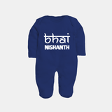 Bhai Sleep suit/full sleeve body suit | Personalized Baby Sleep suit/full sleeve body suit for the Cool Brother - NAVY BLUE - New Born (Chest 7.5")