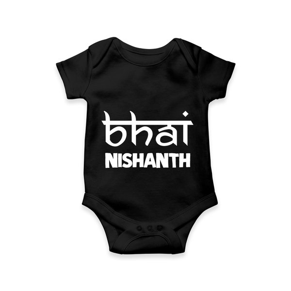 Bhai Romper/onesie | Personalized Baby Romper/onesie for the Cool Brother - BLACK - New Born (Chest 14")