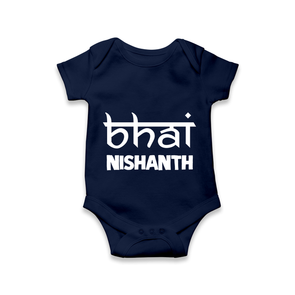 Bhai Romper/onesie | Personalized Baby Romper/onesie for the Cool Brother - NAVY BLUE - New Born (Chest 14")