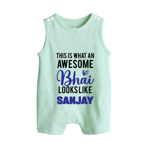 This is What an Awesome Bhai Looks Like Romper suit/sleeveless romper | Personalized Baby Romper suit/sleeveless romper for the Awesome Brother - MINT GREEN - 0 - 5 Months Old (Chest 18")