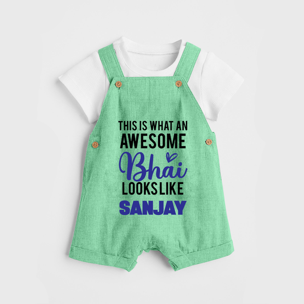 This is What an Awesome Bhai Looks Like Dungaree Set | Personalized Baby Dungaree Set for the Awesome Brother - GREEN - 0 - 5 Months Old (Chest 18")