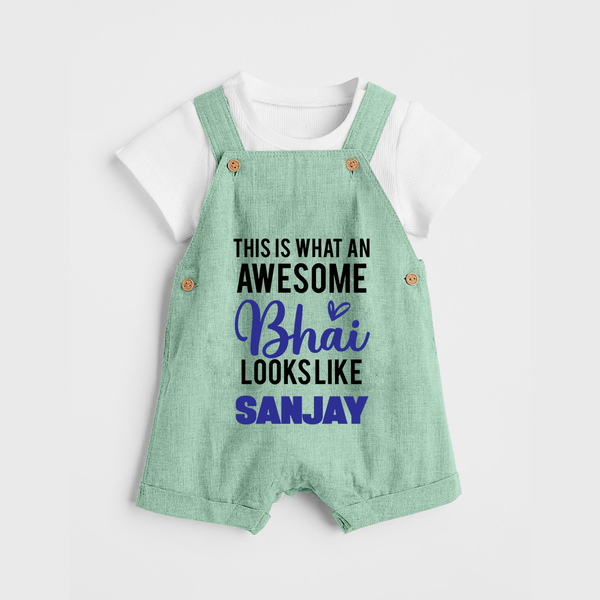 This is What an Awesome Bhai Looks Like Dungaree Set | Personalized Baby Dungaree Set for the Awesome Brother - MINT GREEN - 0 - 5 Months Old (Chest 18")