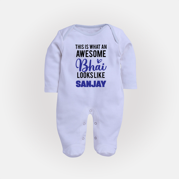 This is What an Awesome Bhai Looks Like Sleep suit/full sleeve body suit | Personalized Baby Sleep suit/full sleeve body suit for the Awesome Brother - BABY BLUE - New Born (Chest 7.5")