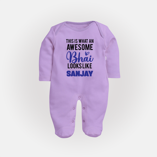 This is What an Awesome Bhai Looks Like Sleep suit/full sleeve body suit | Personalized Baby Sleep suit/full sleeve body suit for the Awesome Brother - LILAC - New Born (Chest 7.5")