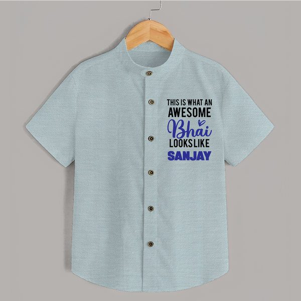 This is What an Awesome Bhai Looks Like Shirt | Personalized Baby Shirt for the Awesome Brother - ARCTIC BLUE - 0 - 6 Months Old (Chest 23")