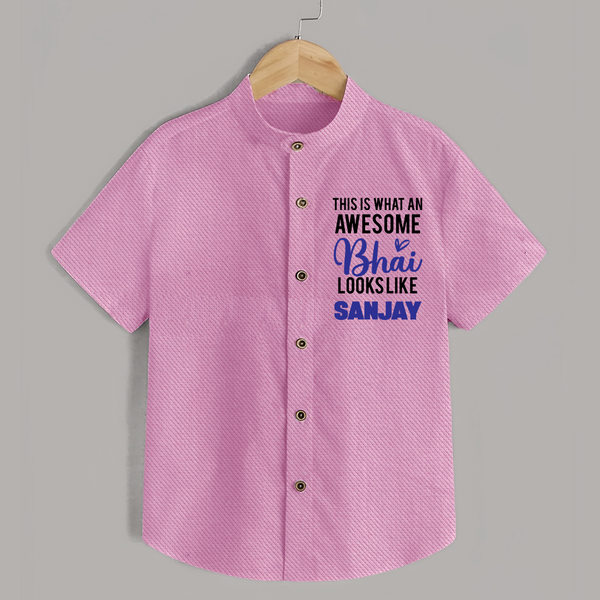 This is What an Awesome Bhai Looks Like Shirt | Personalized Baby Shirt for the Awesome Brother - BABY PINK - 0 - 6 Months Old (Chest 23")